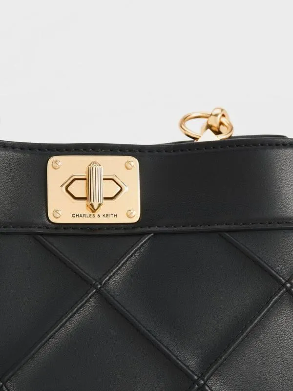 Women Eleni Quilted Top Handle Bag 8211 Black CHARLES and KEITH Top Handle Bags
