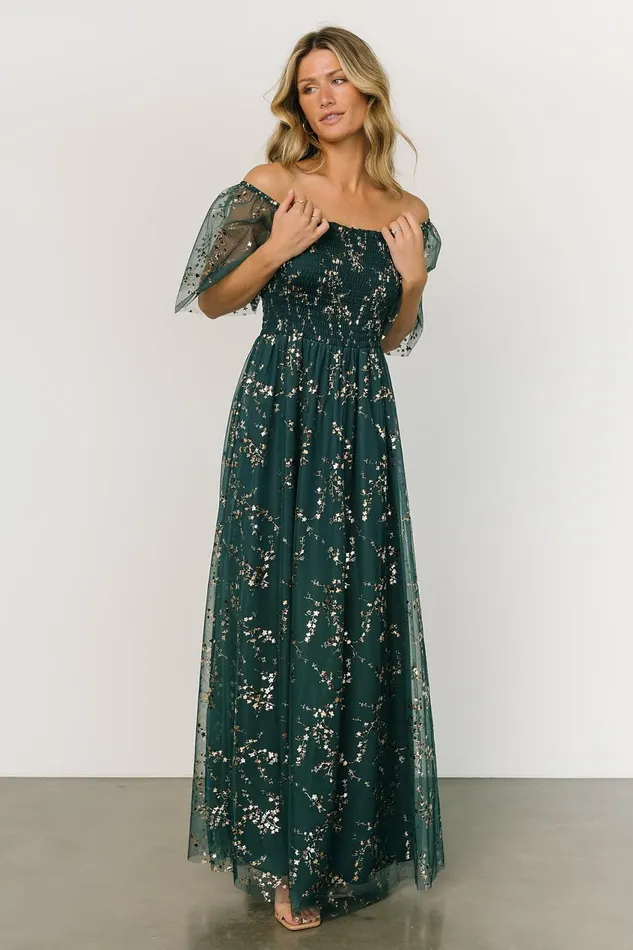 Women Embellished Sequin Baltic Born Cassandra Tulle Maxi Dress Green Gold Women Embellished Sequin Baltic Born Cassandra Tulle Maxi Dress Green Gold