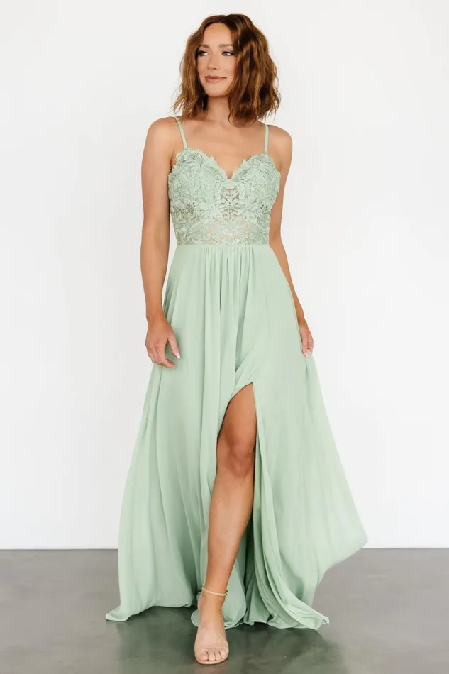 Women Embellished Sequin Baltic Born Samantha Lace Top Gown Sage