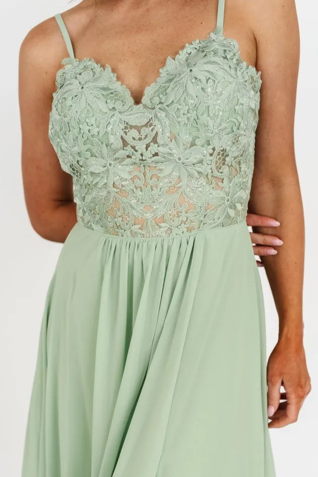 Women Embellished Sequin Baltic Born Samantha Lace Top Gown Sage