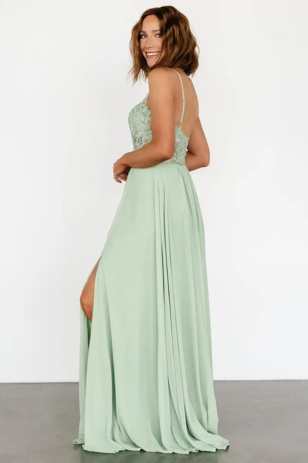 Women Embellished Sequin Baltic Born Samantha Lace Top Gown Sage