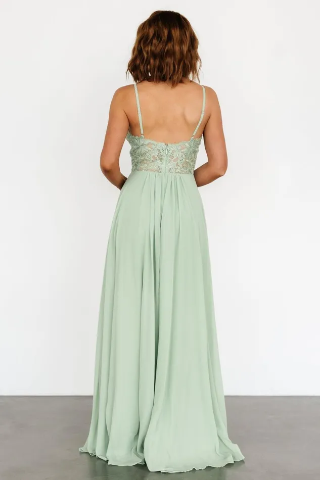 Women Embellished Sequin Baltic Born Samantha Lace Top Gown Sage