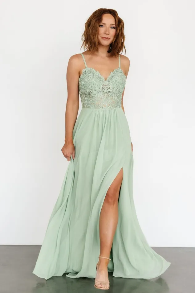Women Embellished Sequin Baltic Born Samantha Lace Top Gown Sage