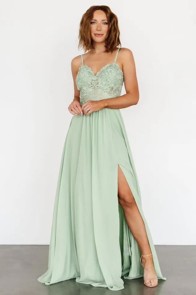 Women Embellished Sequin Baltic Born Samantha Lace Top Gown Sage