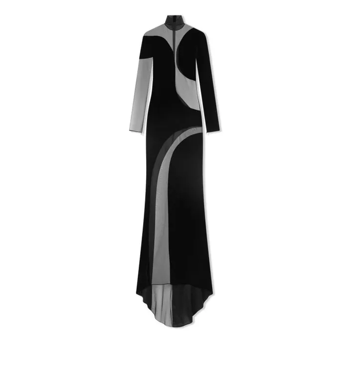 Women Evening Tom Ford Viscose Velvet Long Sleeve Evening Dress Black