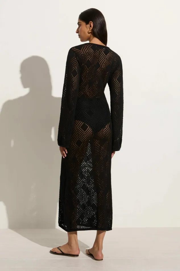 Women Faithfull The Brand Dresses Serena Pointelle Knit Dress Black 8211 Faithfull The Brand