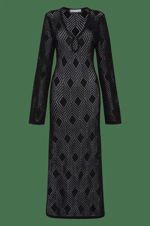 Women Faithfull The Brand Dresses Serena Pointelle Knit Dress Black 8211 Faithfull The Brand