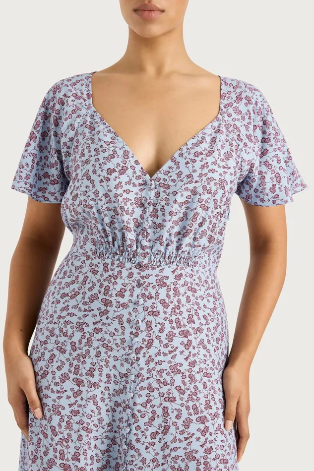 Women Faithfull The Brand Midi Dresses Aurelia Midi Dress Amaryllis Floral Blue Women Faithfull The Brand Midi Dresses Aurelia Midi Dress Amaryllis Floral Blue