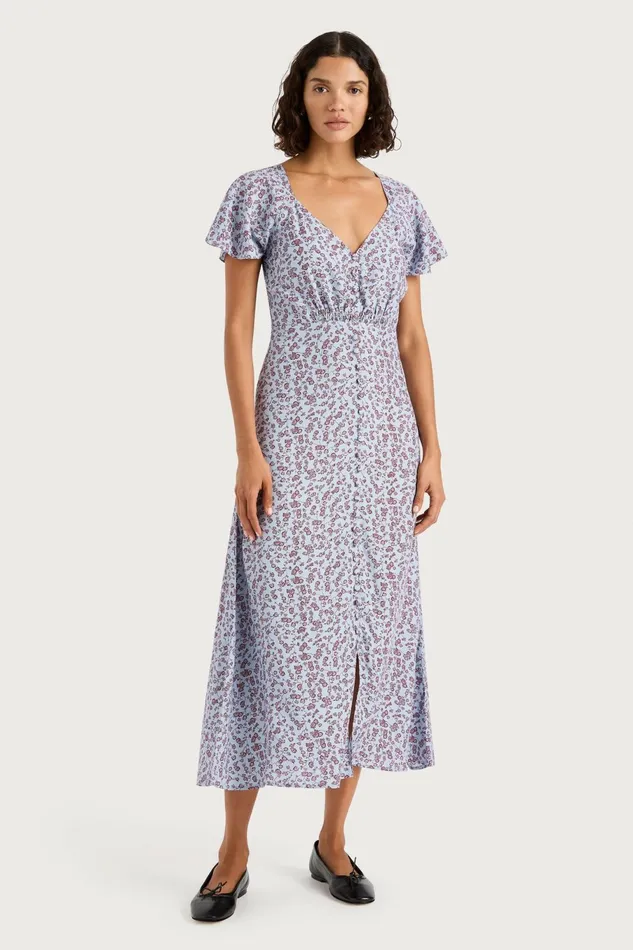 Women Faithfull The Brand Midi Dresses Aurelia Midi Dress Amaryllis Floral Blue