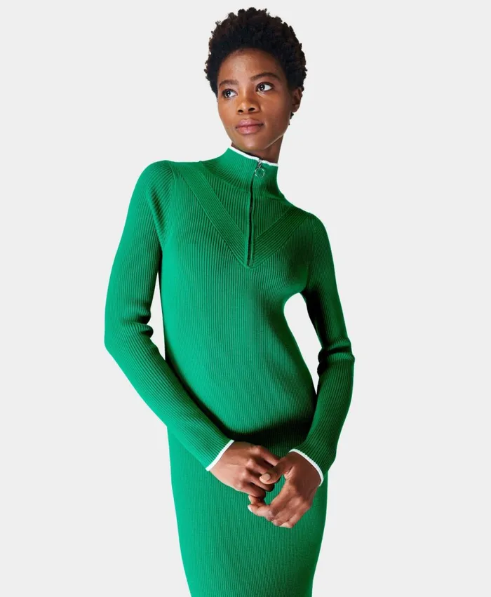 Women Frame Knitted Midi Dress Vivid Green Sweaty Betty Knitwear