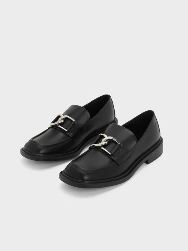 Women Gabine Leather Loafers 8211 Black CHARLES and KEITH Flats