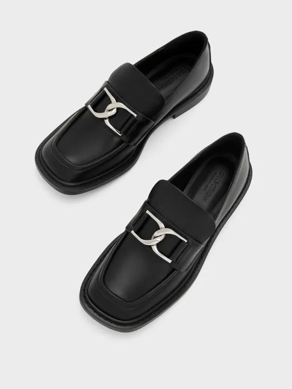 Women Gabine Leather Loafers 8211 Black CHARLES and KEITH Flats
