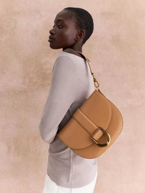 Women Gabine Leather Saddle Bag 8211 Toffee CHARLES and KEITH Crossbody Bags
