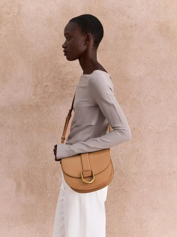 Women Gabine Leather Saddle Bag 8211 Toffee CHARLES and KEITH Crossbody Bags