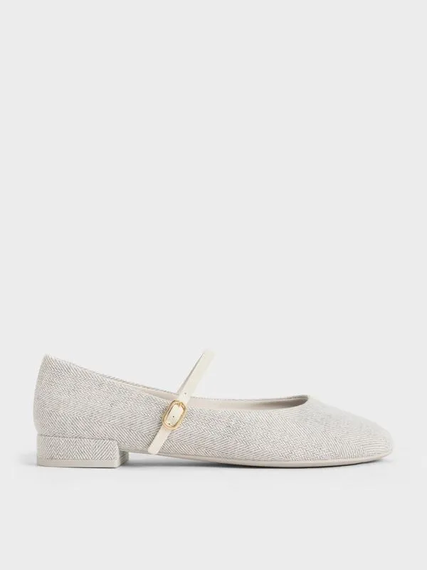 Women Gertrude Tweed RoundToe Mary Janes 8211 Light Grey CHARLES and KEITH Ballet Flats Women Gertrude Tweed RoundToe Mary Janes 8211 Light Grey CHARLES and KEITH Ballet Flats