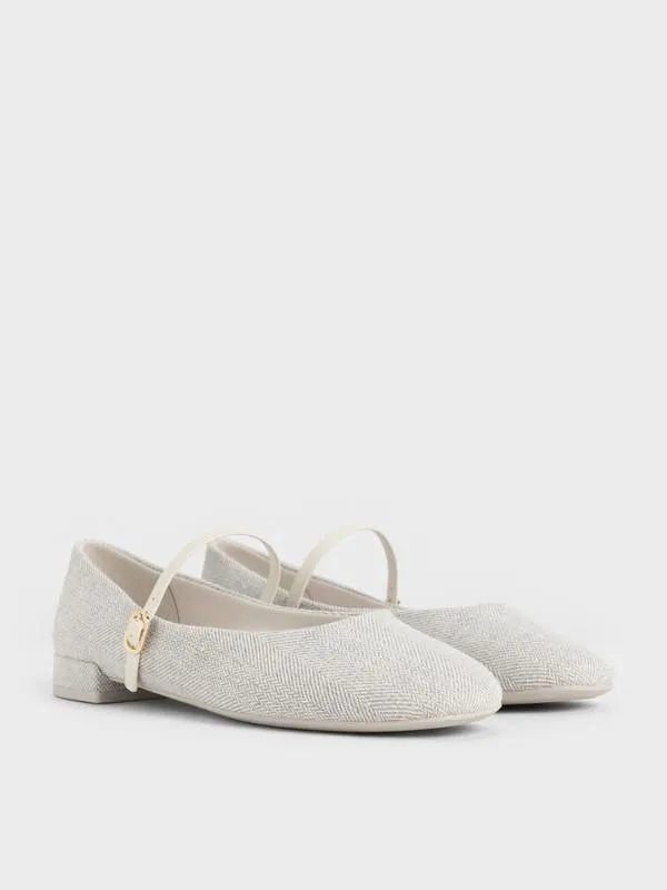 Women Gertrude Tweed RoundToe Mary Janes 8211 Light Grey CHARLES and KEITH Ballet Flats