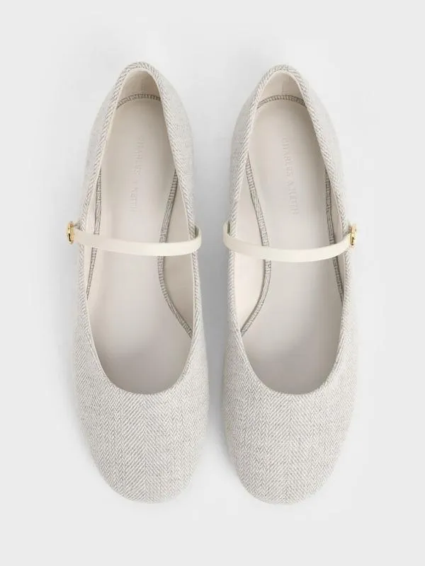 Women Gertrude Tweed RoundToe Mary Janes 8211 Light Grey CHARLES and KEITH Ballet Flats