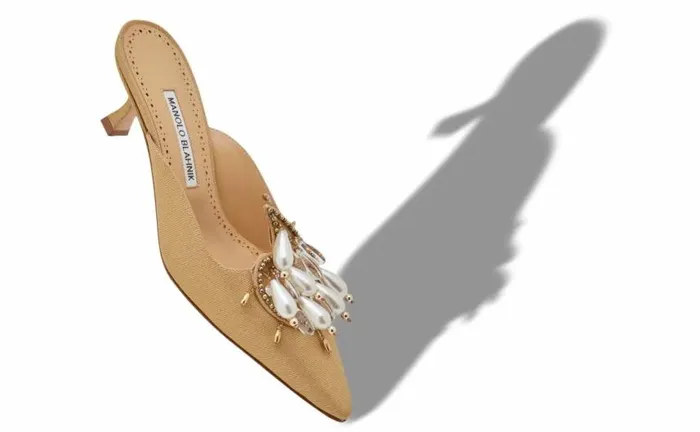 Women Gold Grosgrain Embellished Mules Manolo Blahnik Mules