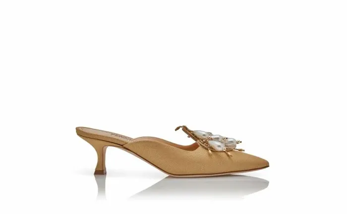 Women Gold Grosgrain Embellished Mules Manolo Blahnik Mules