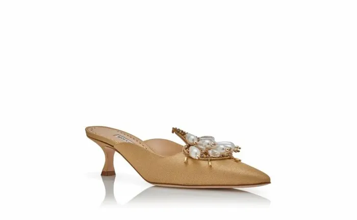 Women Gold Grosgrain Embellished Mules Manolo Blahnik Mules