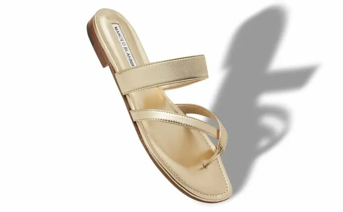 Women Gold Nappa Leather Flat Sandals Manolo Blahnik Flats