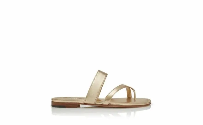 Women Gold Nappa Leather Flat Sandals Manolo Blahnik Flats