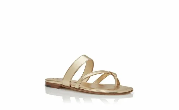 Women Gold Nappa Leather Flat Sandals Manolo Blahnik Flats