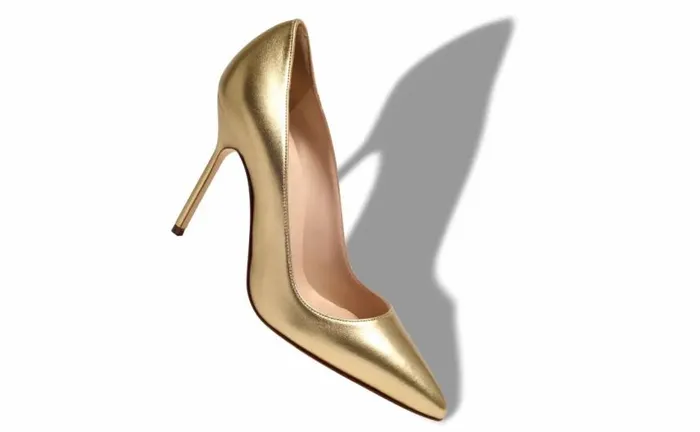 Women Gold Nappa Leather Pointed Toe Pumps Manolo Blahnik Pumps