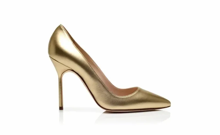 Women Gold Nappa Leather Pointed Toe Pumps Manolo Blahnik Pumps