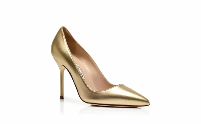 Women Gold Nappa Leather Pointed Toe Pumps Manolo Blahnik Pumps