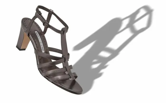 Women Graphite Nappa Leather Ankle Strap Sandals Manolo Blahnik Sandals