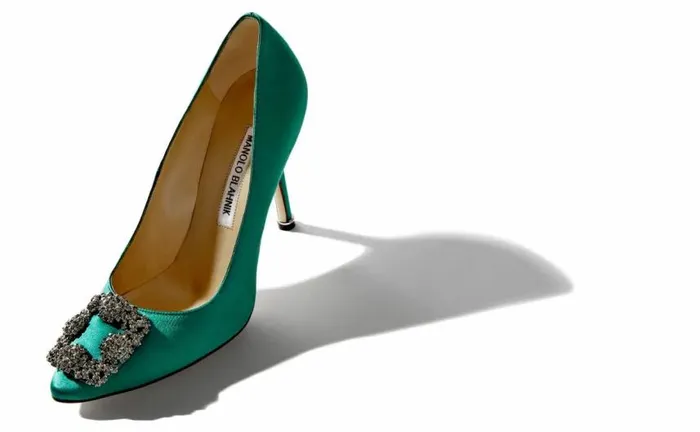 Women Green Satin Jewel Buckle Pumps Manolo Blahnik Pumps