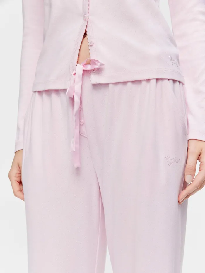 Women Heart Pointelle Long Wide Leg Pj Pant Pink Peter Alexander Pants