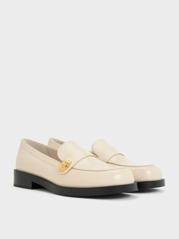 Women Hettie MetallicBuckle Strap Loafers 8211 Chalk CHARLES and KEITH Loafers