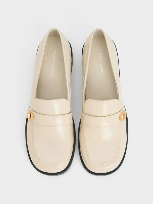 Women Hettie MetallicBuckle Strap Loafers 8211 Chalk CHARLES and KEITH Loafers