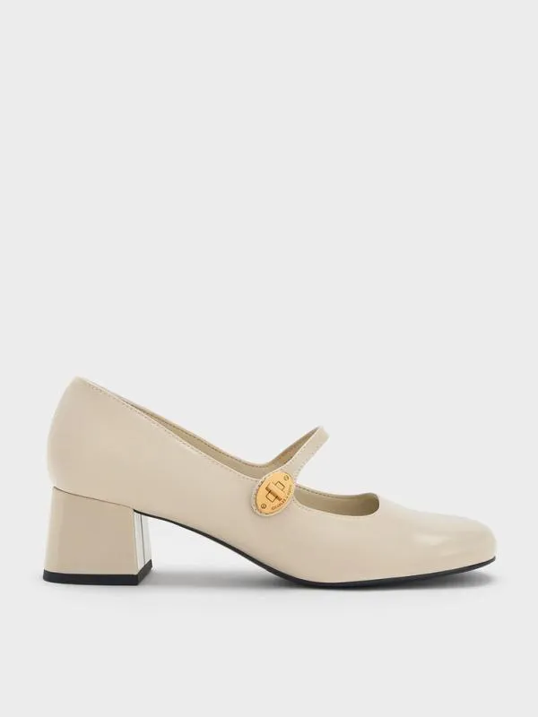 Women Hettie Patent MetallicBuckle BlockHeel Mary Janes 8211 Chalk CHARLES and KEITH Heels Women Hettie Patent MetallicBuckle BlockHeel Mary Janes 8211 Chalk CHARLES and KEITH Heels