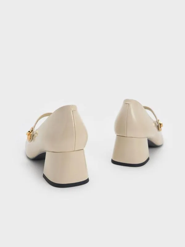 Women Hettie Patent MetallicBuckle BlockHeel Mary Janes 8211 Chalk CHARLES and KEITH Heels