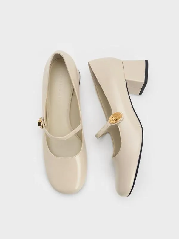 Women Hettie Patent MetallicBuckle BlockHeel Mary Janes 8211 Chalk CHARLES and KEITH Heels
