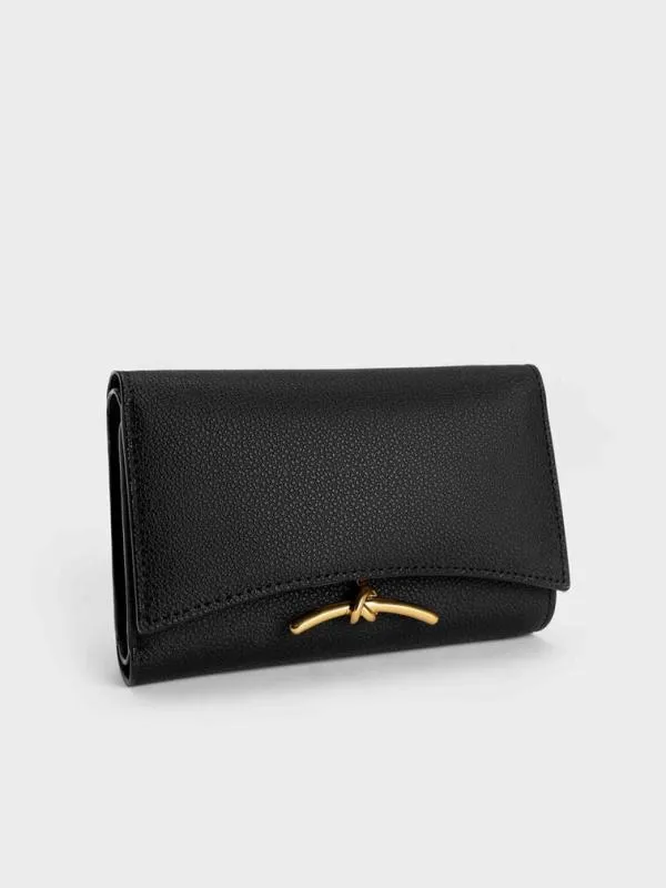 Women Huxley Metallic Accent Front Flap Wallet 8211 Black CHARLES and KEITH Small Wallets