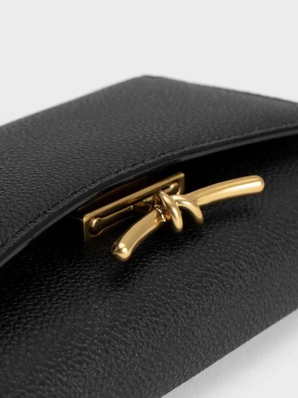 Women Huxley Metallic Accent Front Flap Wallet 8211 Black CHARLES and KEITH Small Wallets