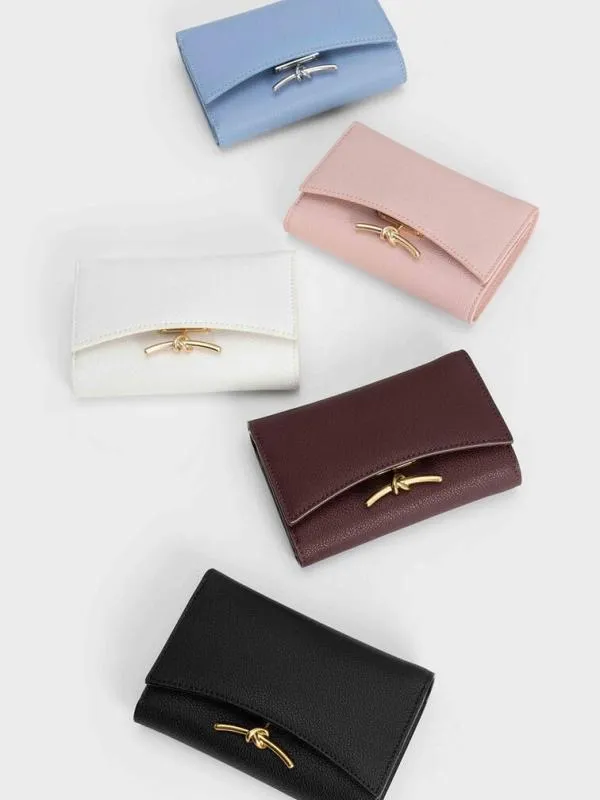 Women Huxley Metallic Accent Front Flap Wallet 8211 Black CHARLES and KEITH Small Wallets