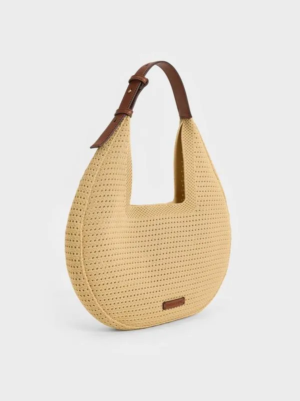Women Ida Knitted Hobo Bag 8211 Beige CHARLES and KEITH Hobo Bags
