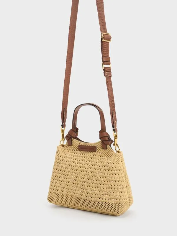 Women Ida Knotted Handle Knitted Tote Bag 8211 Beige CHARLES and KEITH Tote Bags