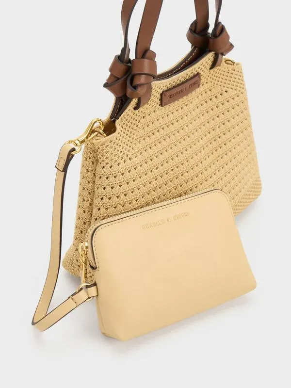 Women Ida Knotted Handle Knitted Tote Bag 8211 Beige CHARLES and KEITH Tote Bags