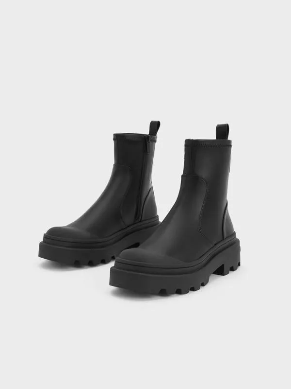Women Indra Chunky RidgedSole Ankle Boots 8211 Black CHARLES and KEITH Boots