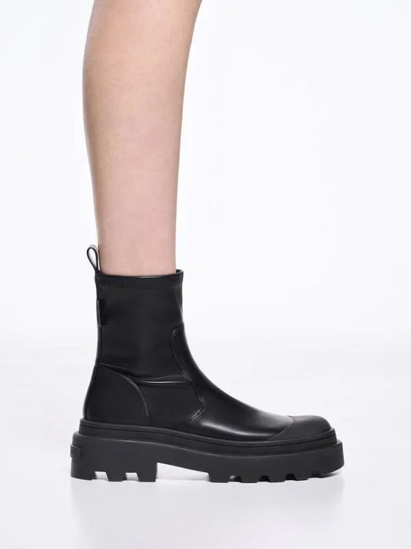 Women Indra Chunky RidgedSole Ankle Boots 8211 Black CHARLES and KEITH Boots