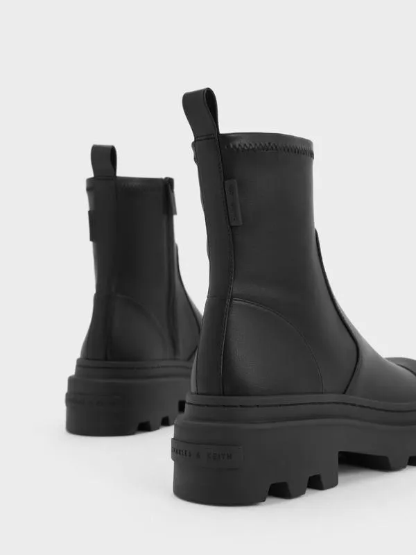 Women Indra Chunky RidgedSole Ankle Boots 8211 Black CHARLES and KEITH Boots