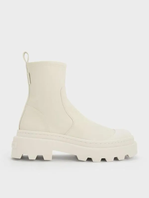 Women Indra Chunky RidgedSole Ankle Boots 8211 Chalk CHARLES and KEITH Boots
