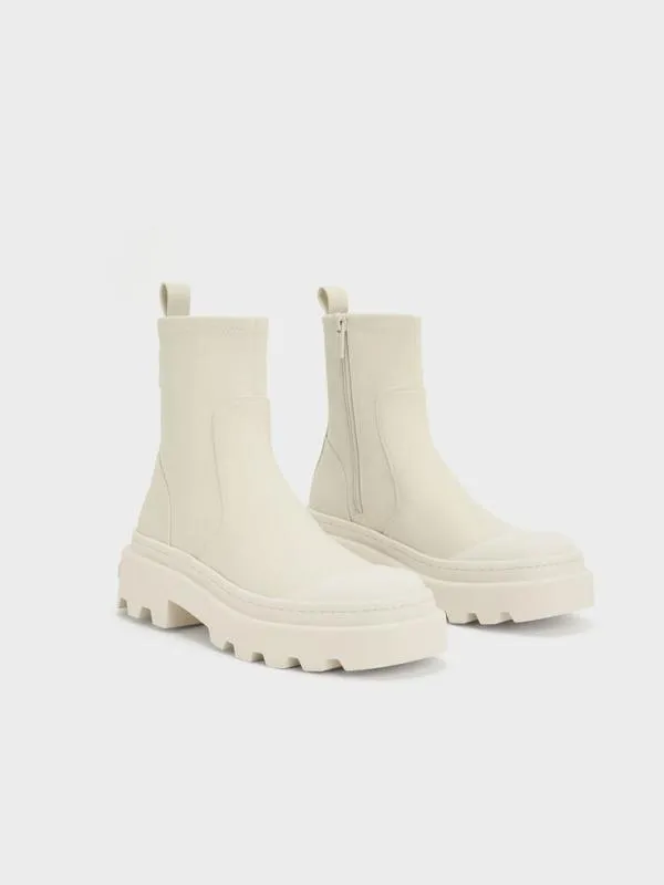 Women Indra Chunky RidgedSole Ankle Boots 8211 Chalk CHARLES and KEITH Boots