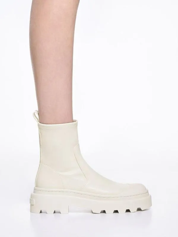 Women Indra Chunky RidgedSole Ankle Boots 8211 Chalk CHARLES and KEITH Boots